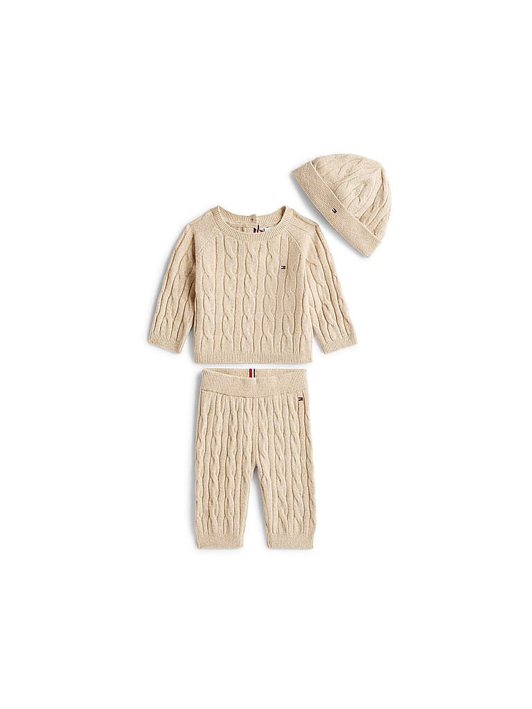 TOMMY HILFIGER Baby Set 3-teilig Sweater, Hose und Mütze beige | 80
