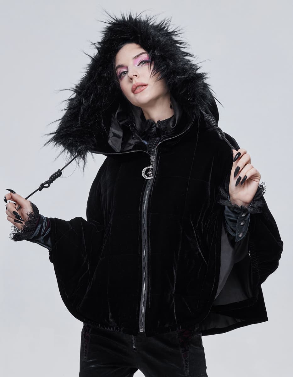 Damen Mantel Poncho DEVIL FASHION - Quilted - schwarz