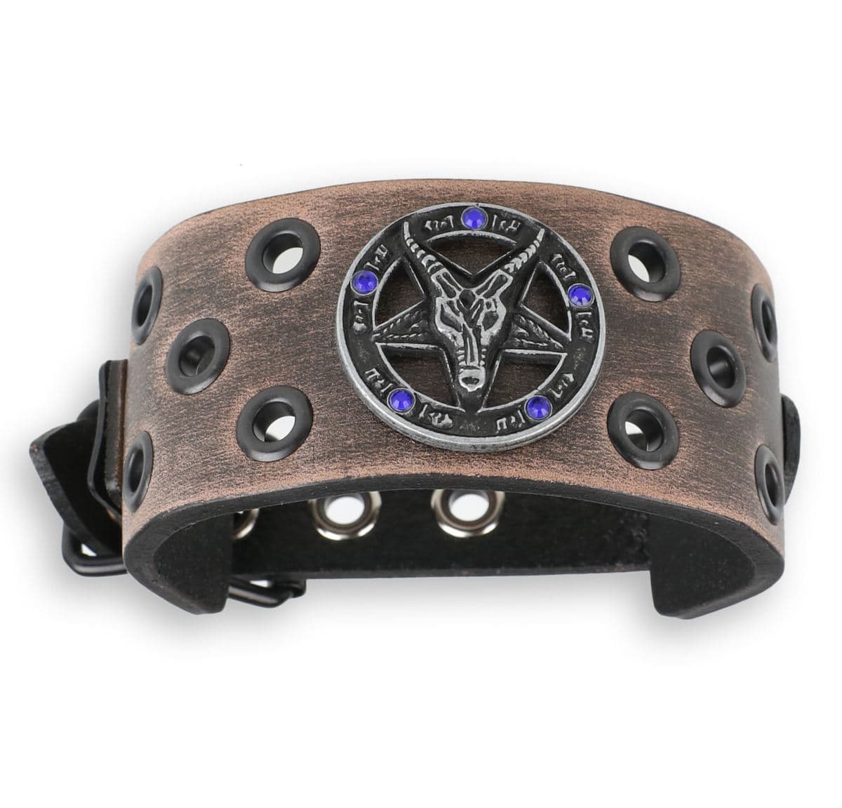 Armband Baphomet - brown - kristall blau