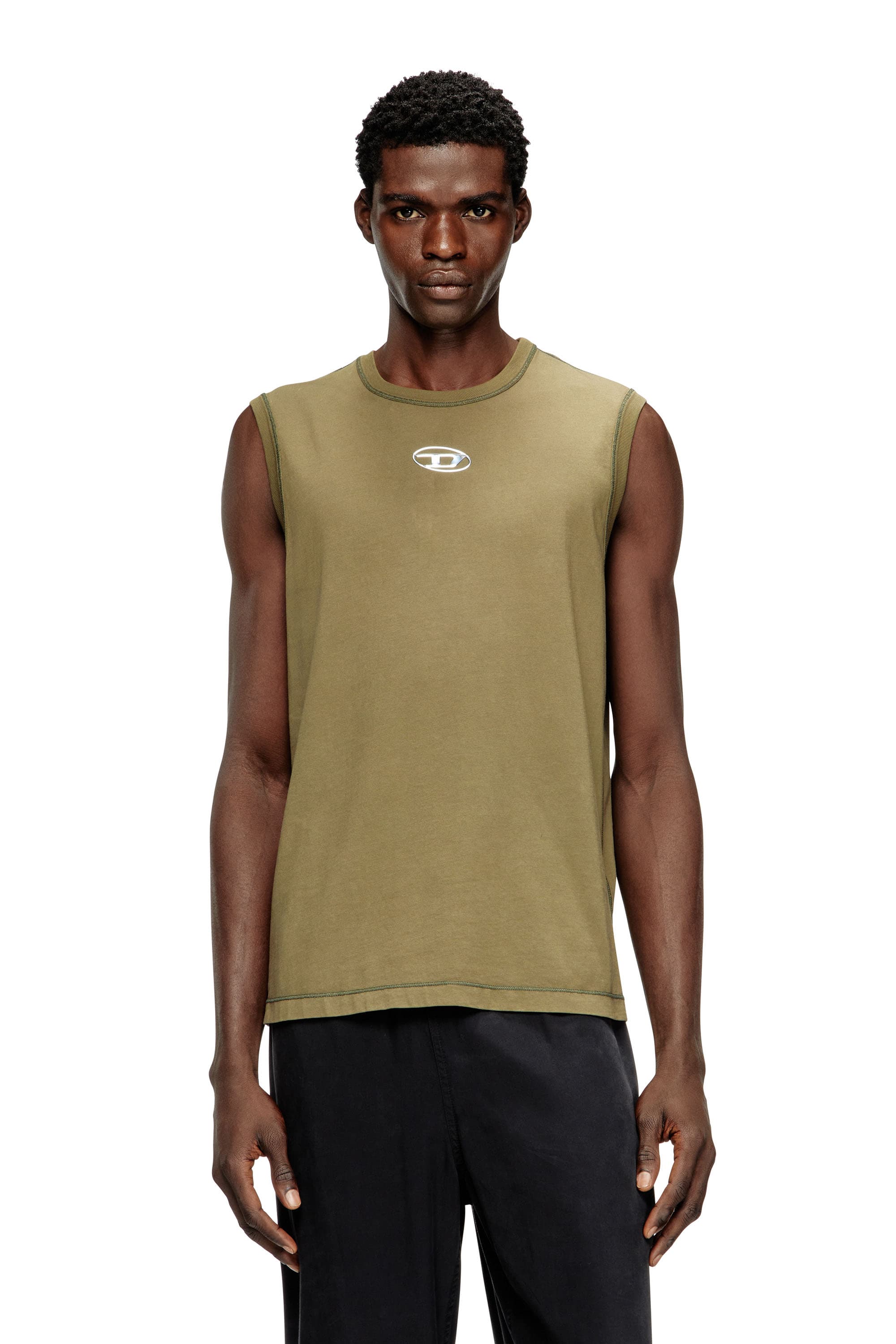 Diesel - Baumwoll-Tanktop mit ovalem D-Logo in Metallic-Optik - T-Shirts - Herren - Grün