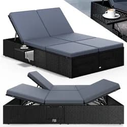 Polyrattan Gartenliege Schwarz/Anthrazit 200x115x33cm