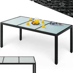 Polyrattan Gartentisch Schwarz 190x90x75cm Glas