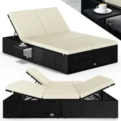 Polyrattan Gartenliege Schwarz/Creme 200x115x33cm