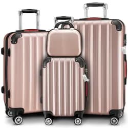 Hartschalenkoffer Set 4-tlg mit Zubehör Rollen 360o Rosé ABS