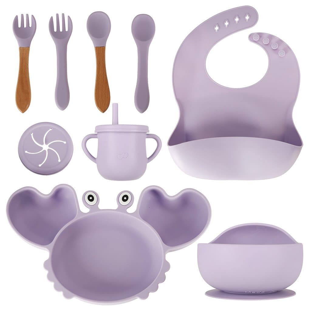 Stoviglie per bambini con disegno di granchio - Viola