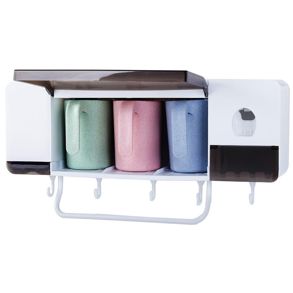 Contenitore per il bagno con tre bicchieri di plastica