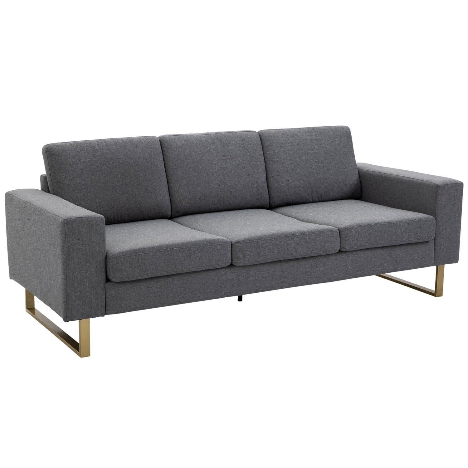 Canapé rembourré 3 places en tissu, canapé, fauteuil TV, coussin, accoudoir, lin, gris foncé, 200 x 82 x 78 cm