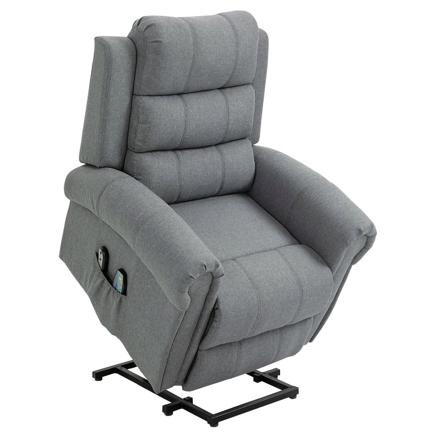 Fauteuil de massage électrique avec aide à la verticalisation et chauffage, lin gris