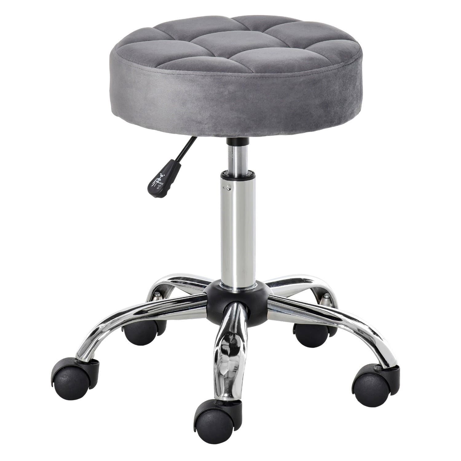 Fauteuil de salon gris réglable en hauteur avec roulettes et surface en velours