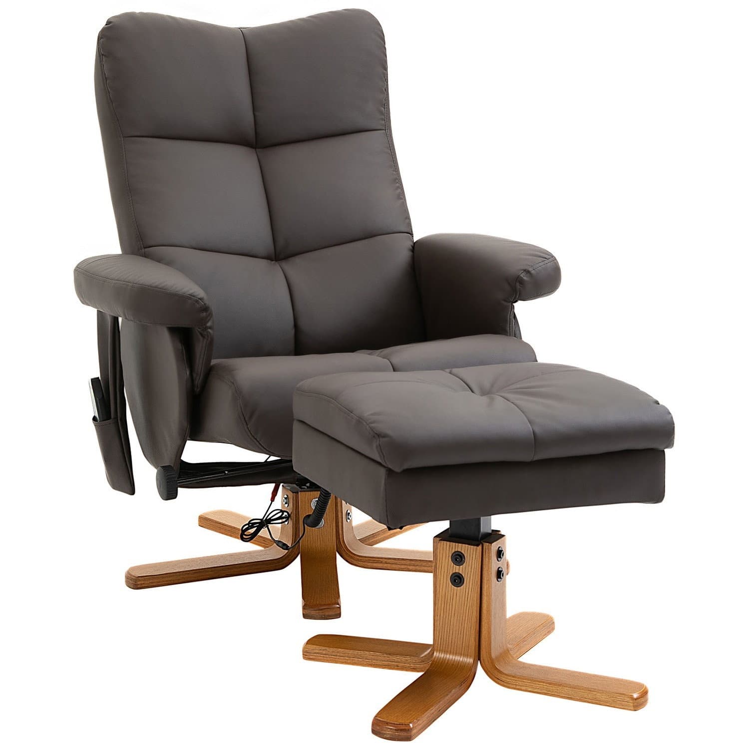 Brauner Massagesessel mit Hocker und 10 Vibrationspunkten