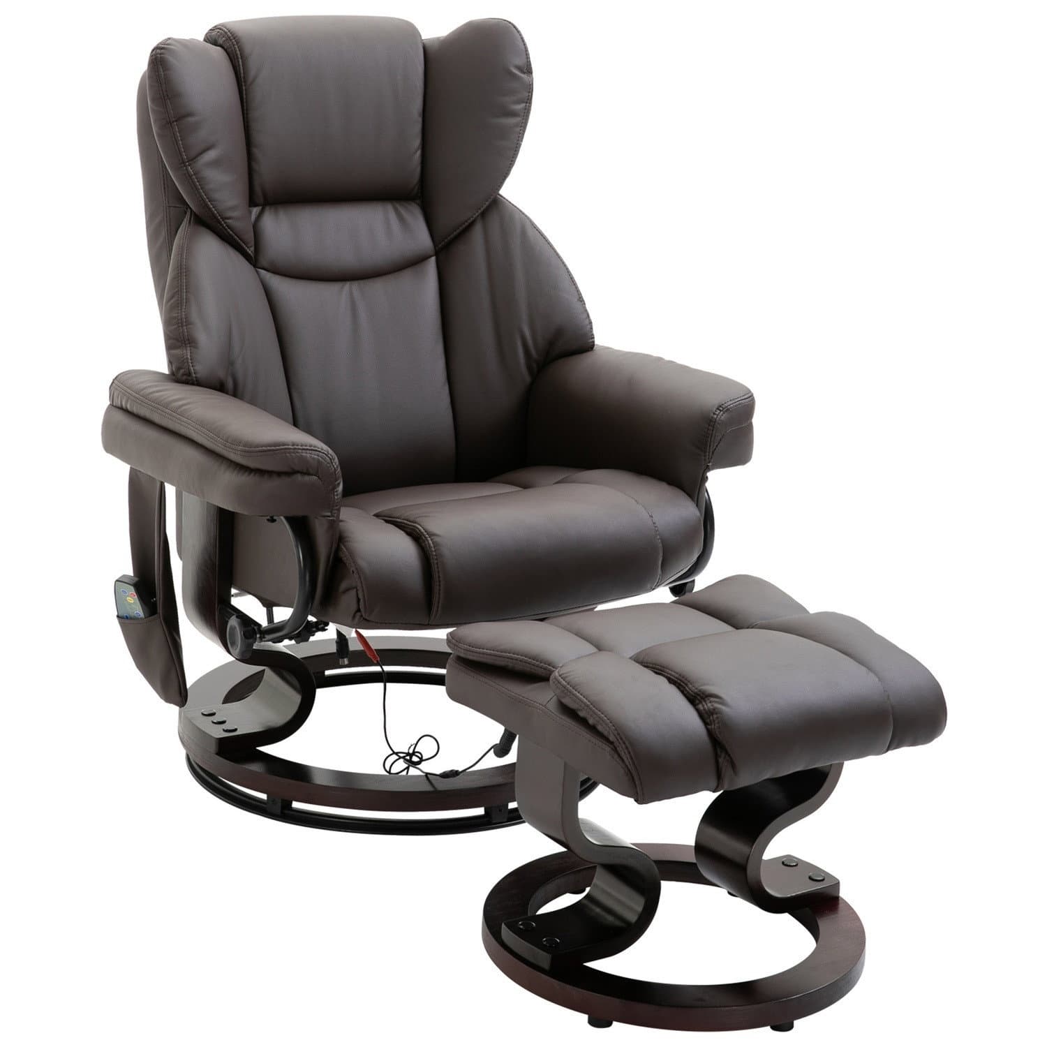 Fauteuil de massage en cuir artificiel marron avec repose-pieds