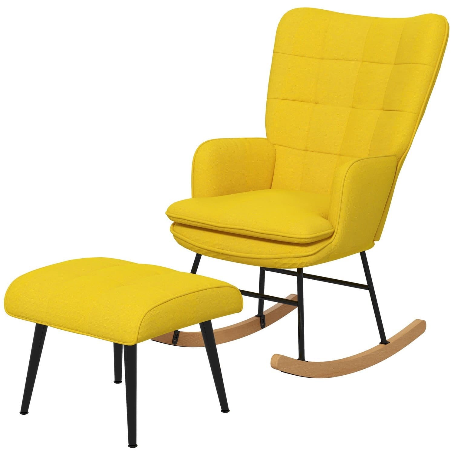 Beigefarbener Schaukelstuhl mit Hocker in Leinenoptik, max. 130 kg