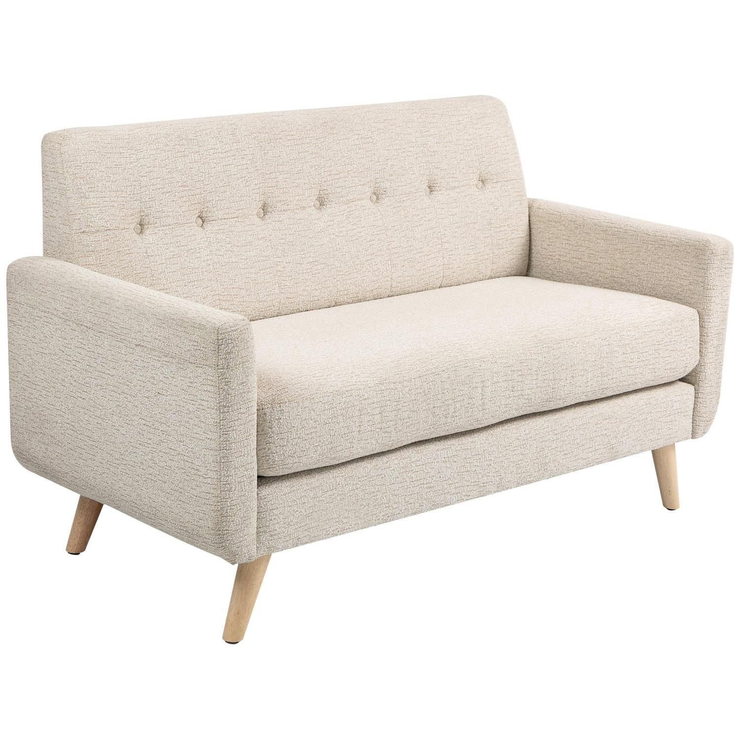Beigefarbenes 2-Sitzer-Küchensofa aus Samt mit Holzbeinen