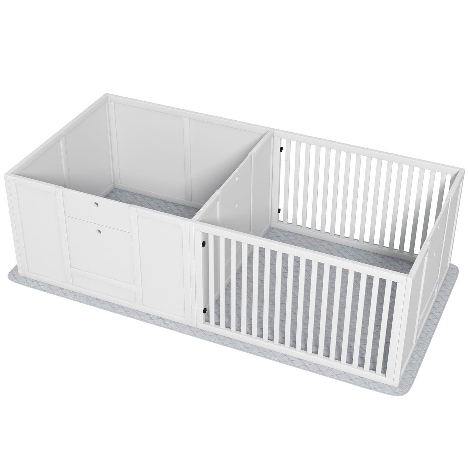Box per cuccioli con cuscinetto impermeabile per pipì e porta regolabile