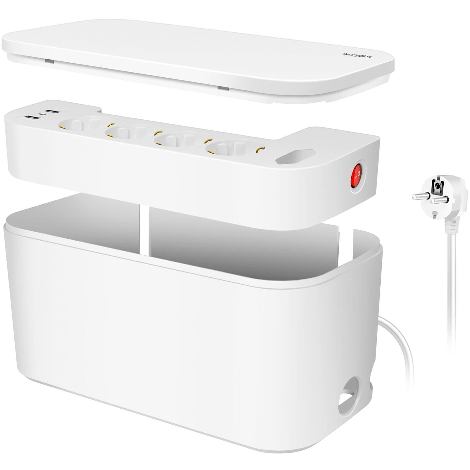 Kabelbox – Kabelversteck mit Abzweigdose + USB-A/USB-C-Aufladung. Weiß