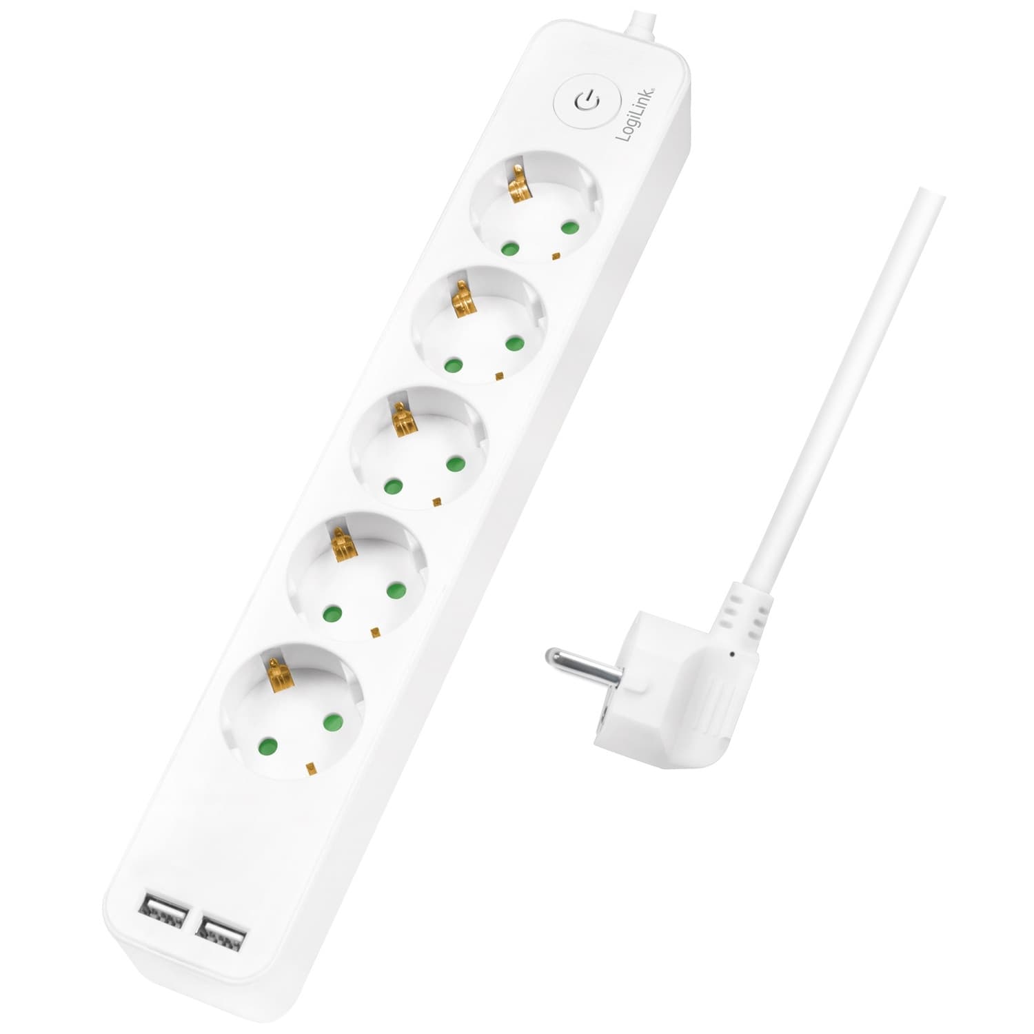 Presa elettrica 5 vie + 2 USB con interruttore 1,5m Bianca