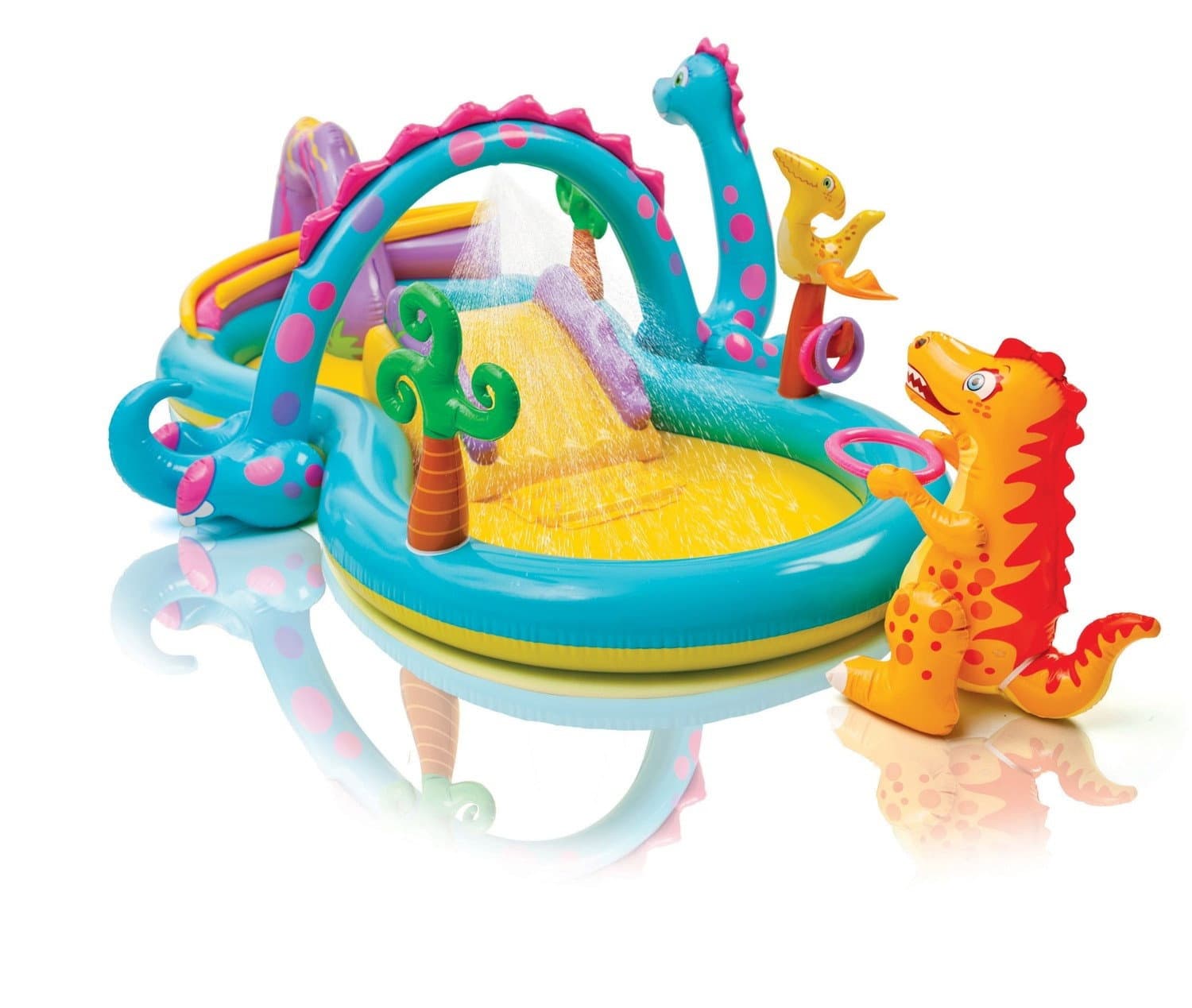 Parco giochi gonfiabile Dinoland con scivolo e fontana
