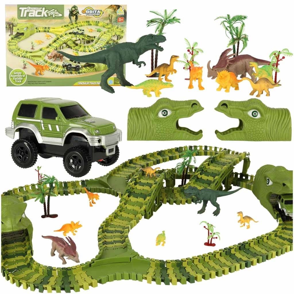 Rennstrecke mit Dinosauriern und Autos – 240 Teile