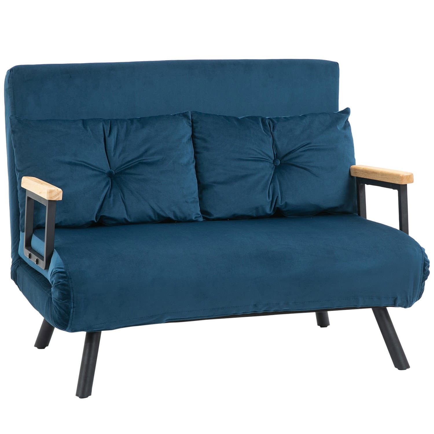 Divano letto in velluto blu con schienale regolabile