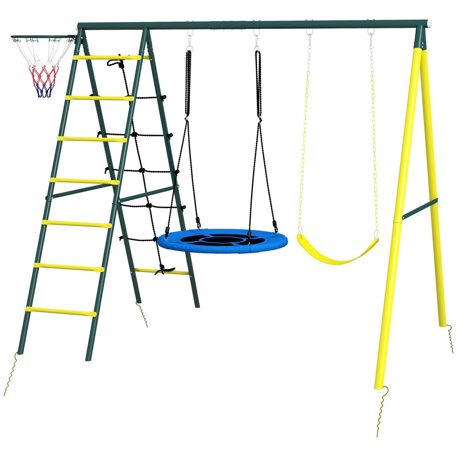 Balançoire pour enfants 4 en 1 avec panier et échelle d'escalade