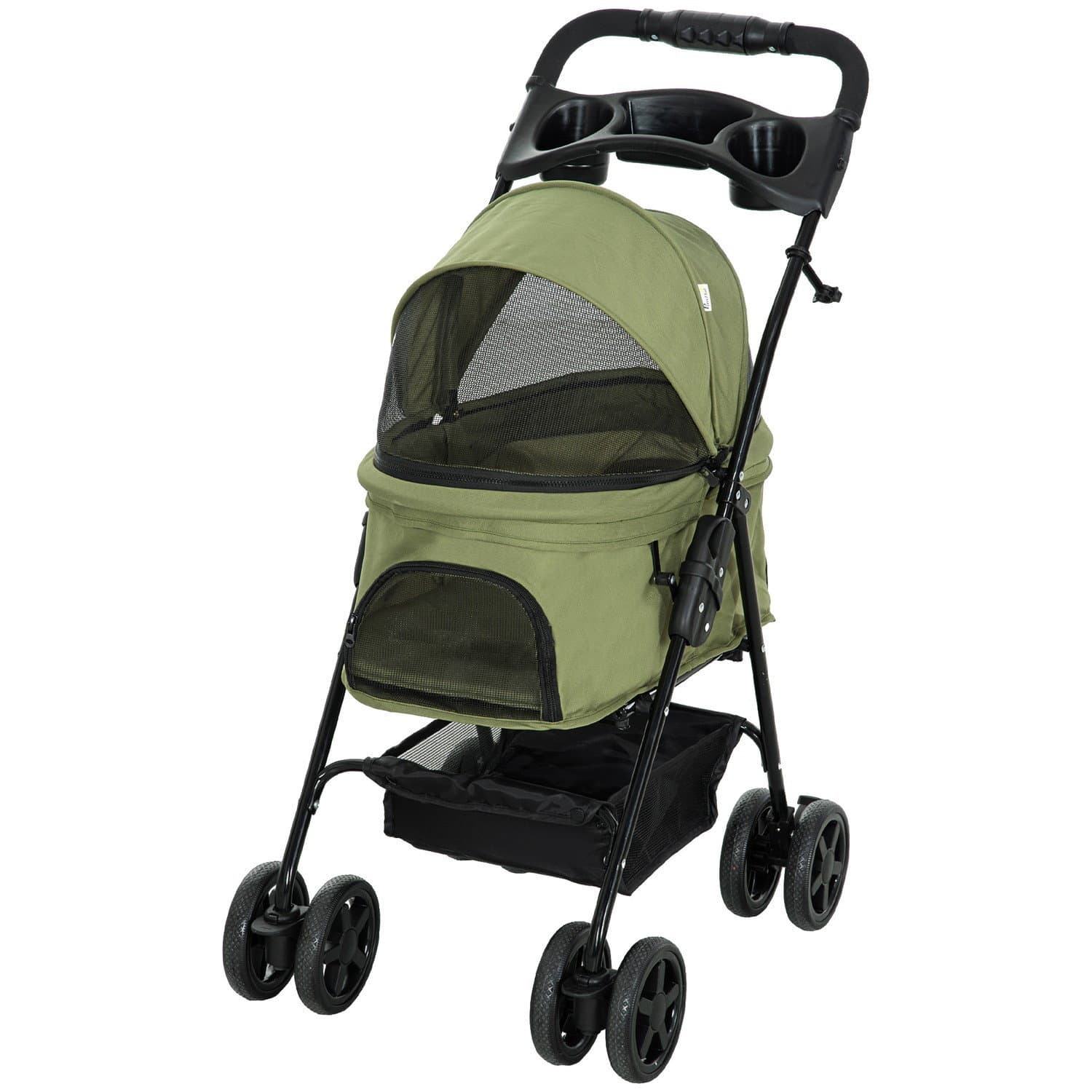 Zusammenklappbarer Hunde-Kinderwagen für kleine Haustiere, dunkelgrün