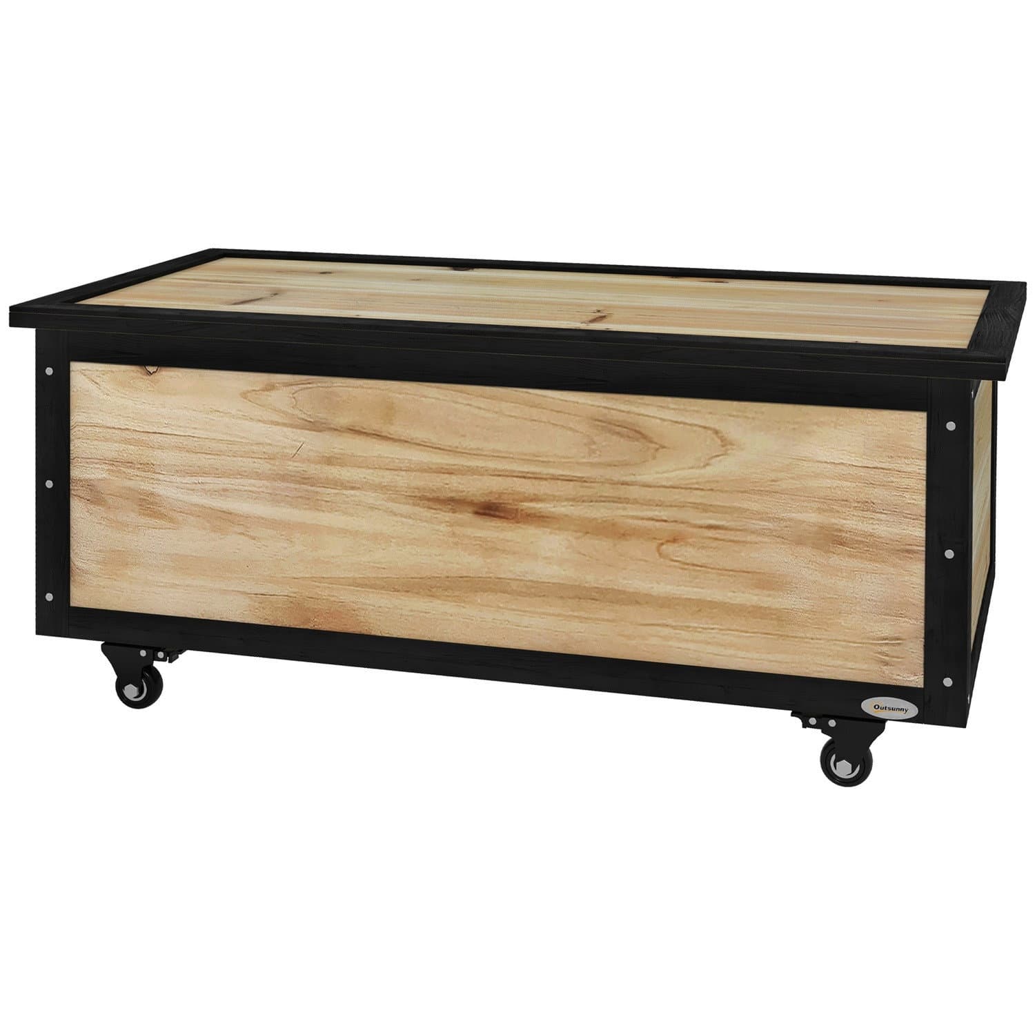 Boîte de rangement en bois résistante aux intempéries 121 L avec roulettes