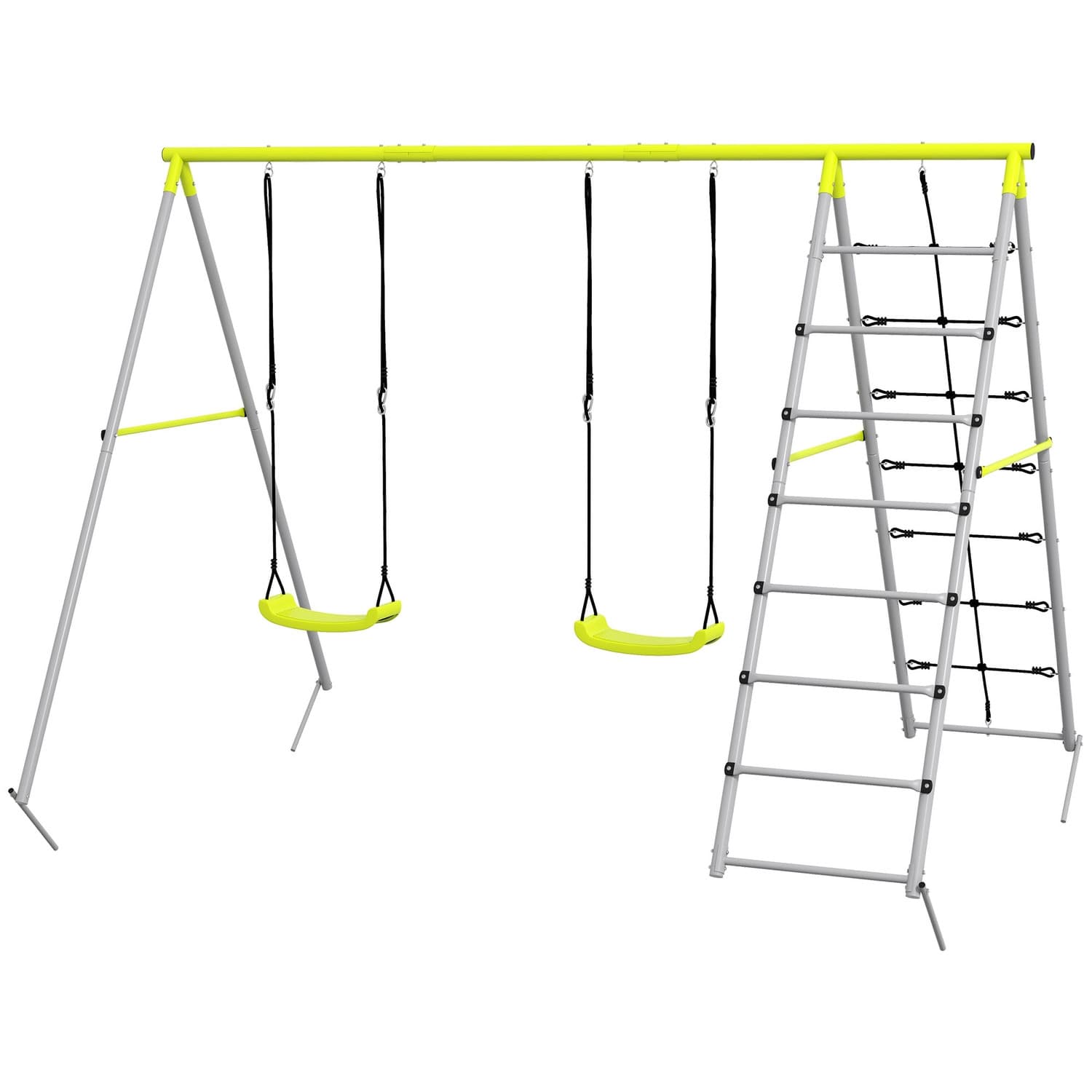 Altalena per bambini con 2 altalene e rete da arrampicata