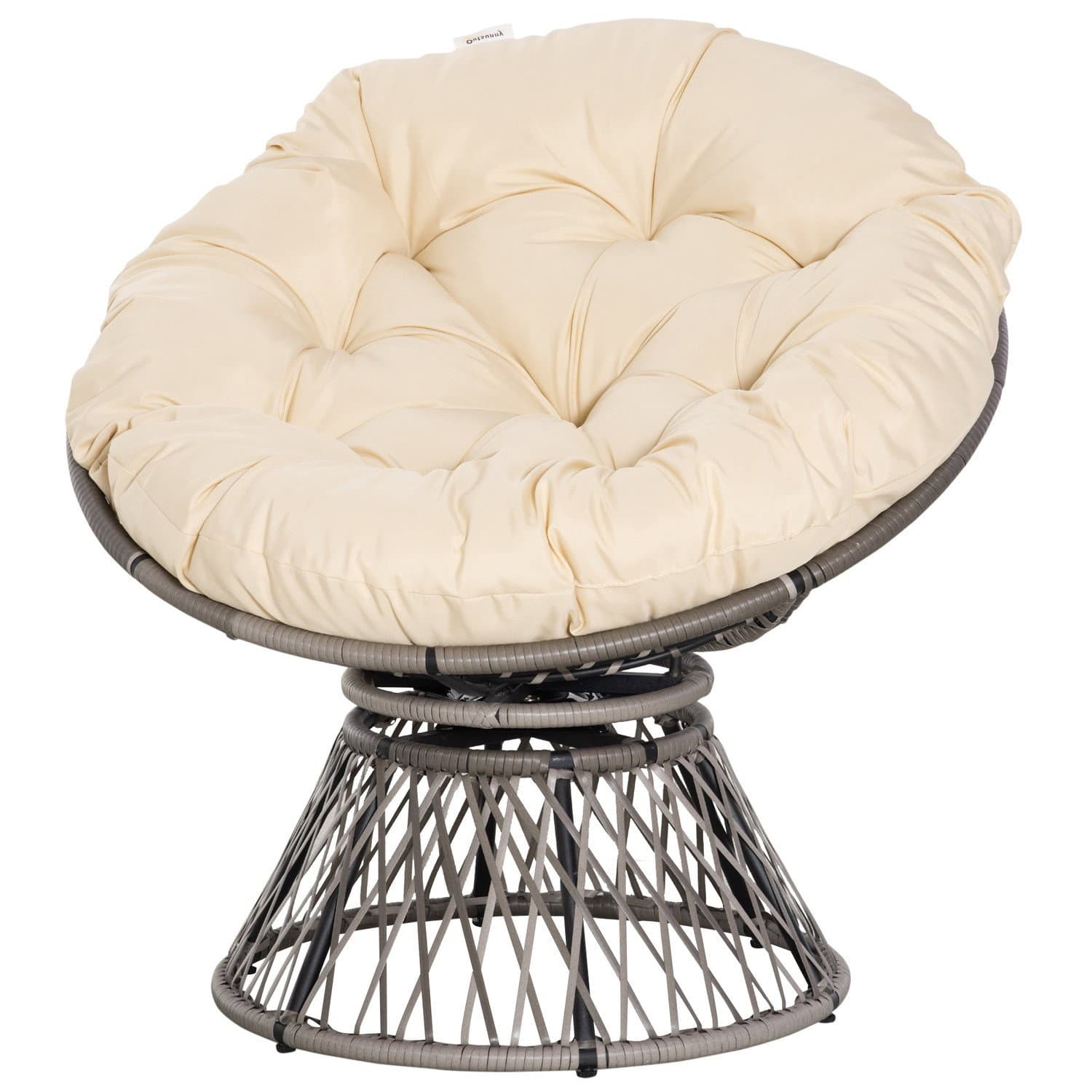 Chaise longue Papasan en osier avec coussin, rotin 360°, crème