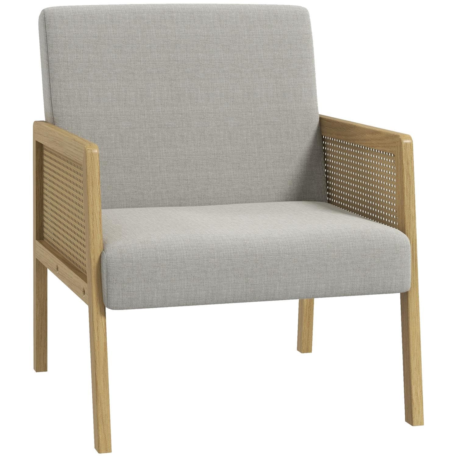 Fauteuil d'appoint aspect rotin avec accoudoirs, recouvert de lin