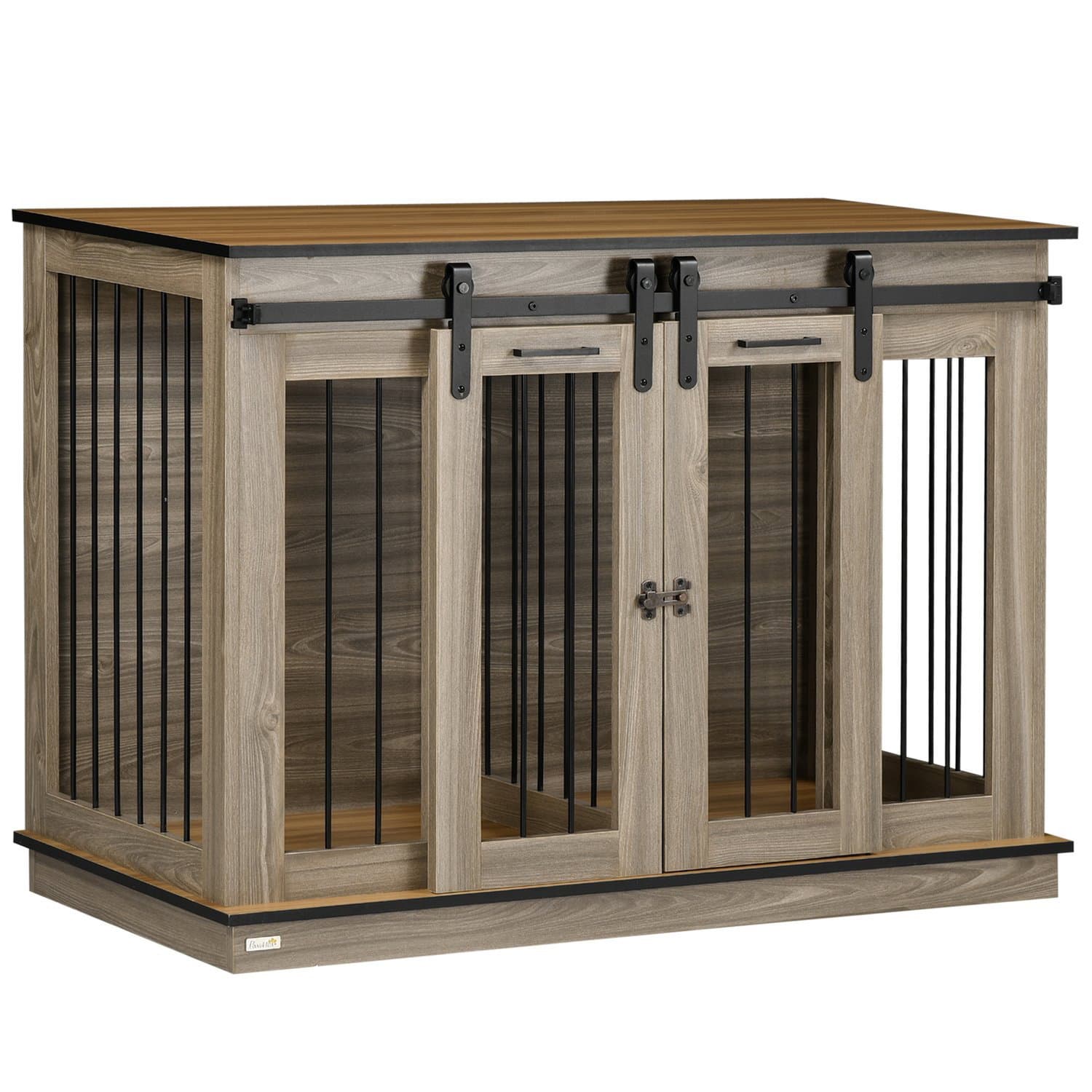 Cage pour chien en chêne à double porte pour chien de taille moyenne