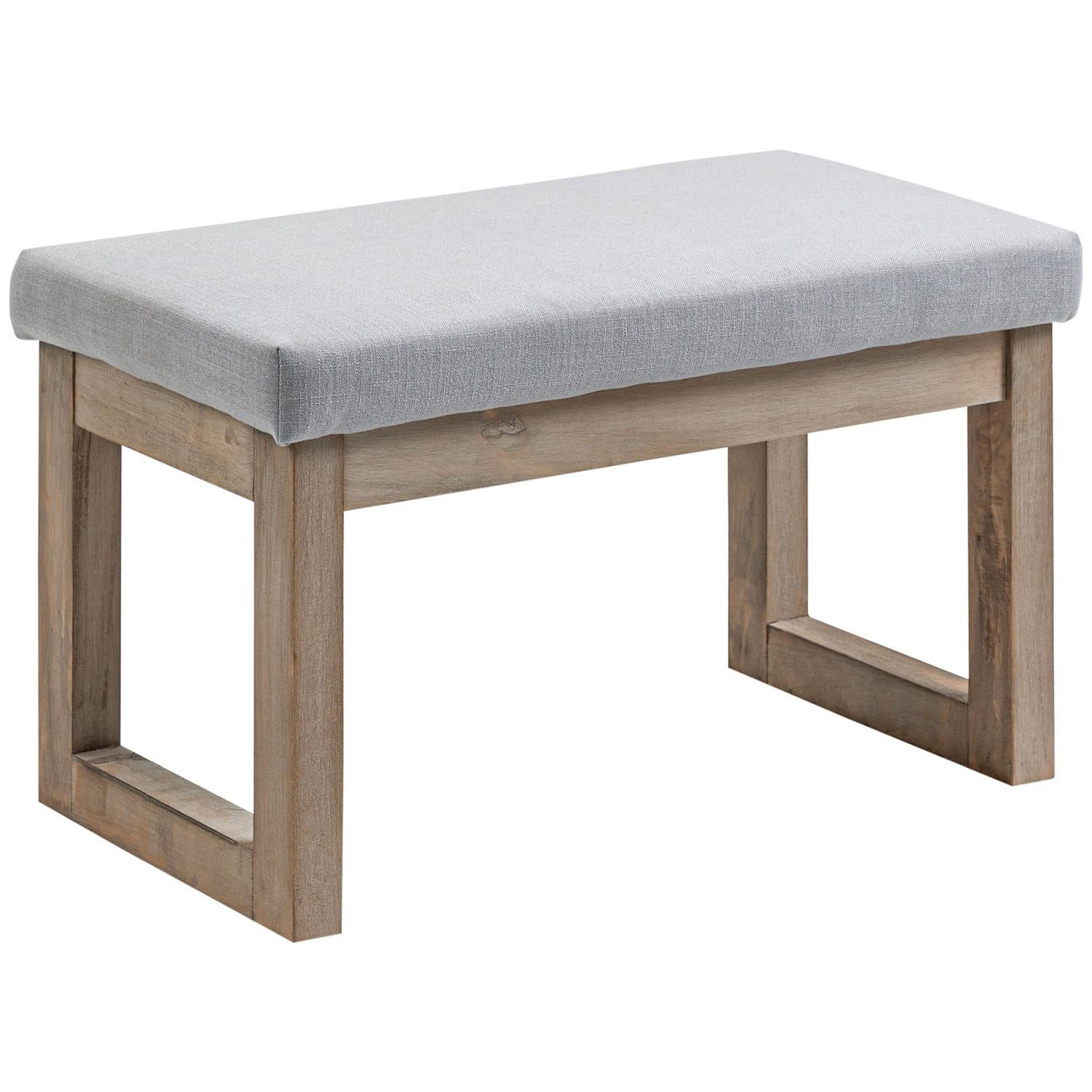 Repose-pieds gris aspect lin avec pieds en bois 68x38x42 cm