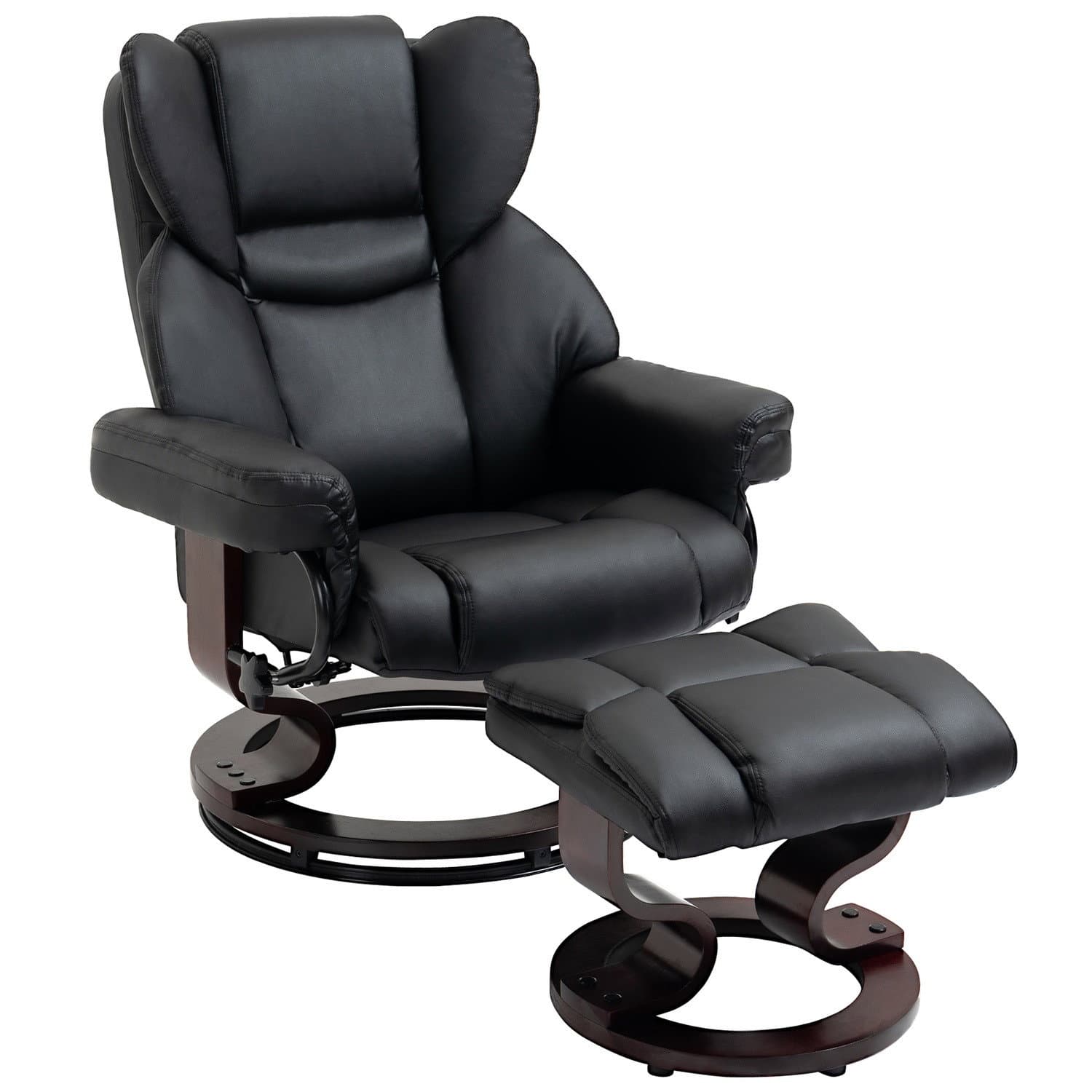 Drehbarer Relaxsessel mit Hocker aus schwarzem Kunstleder