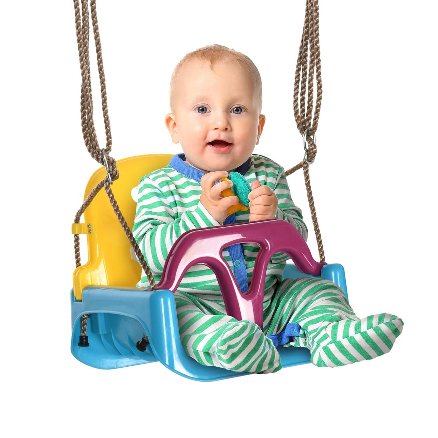 Balançoire réglable pour bébé 9 mois et plus en bleu/jaune/violet