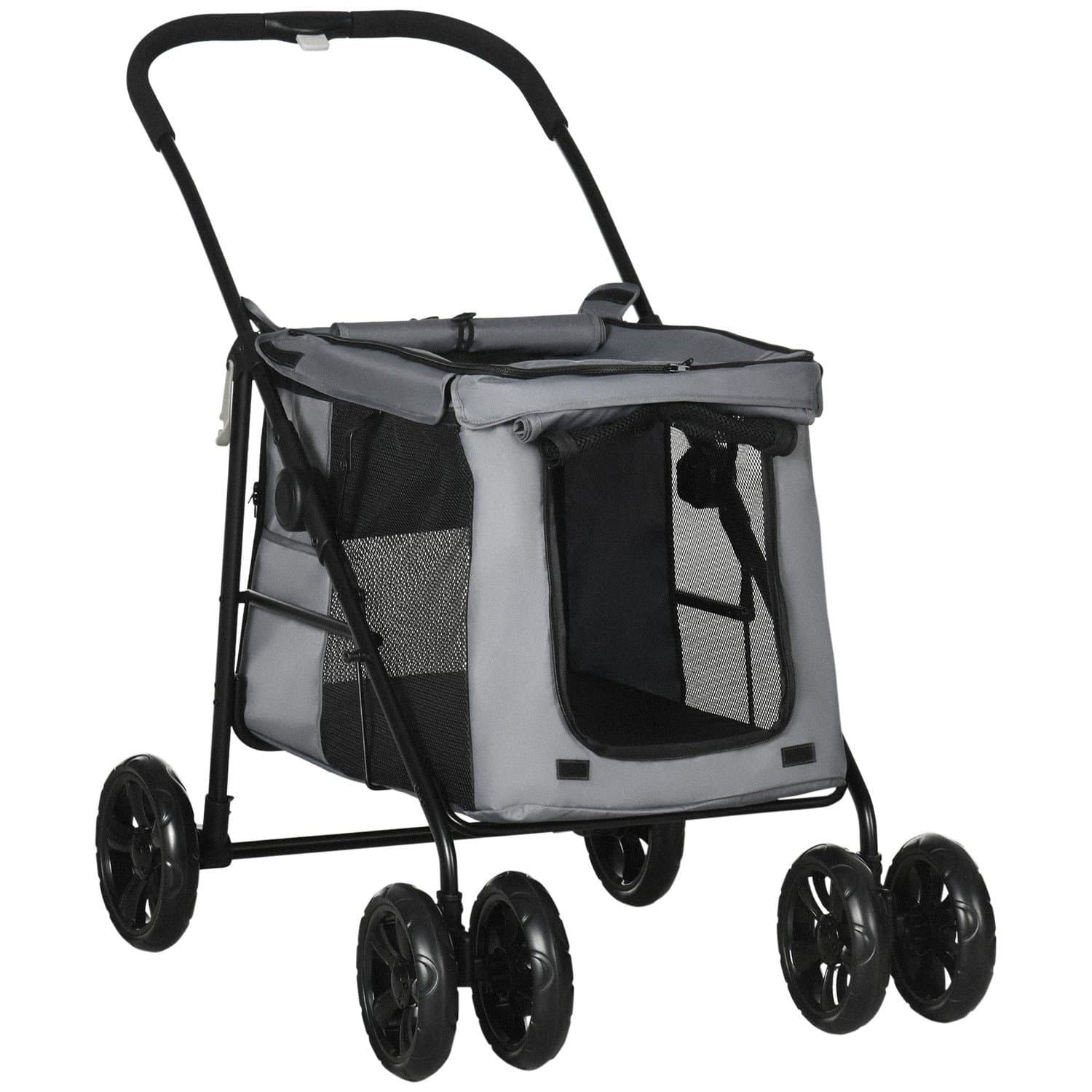 Passeggino pieghevole per cani con cuscino, grigio/nero