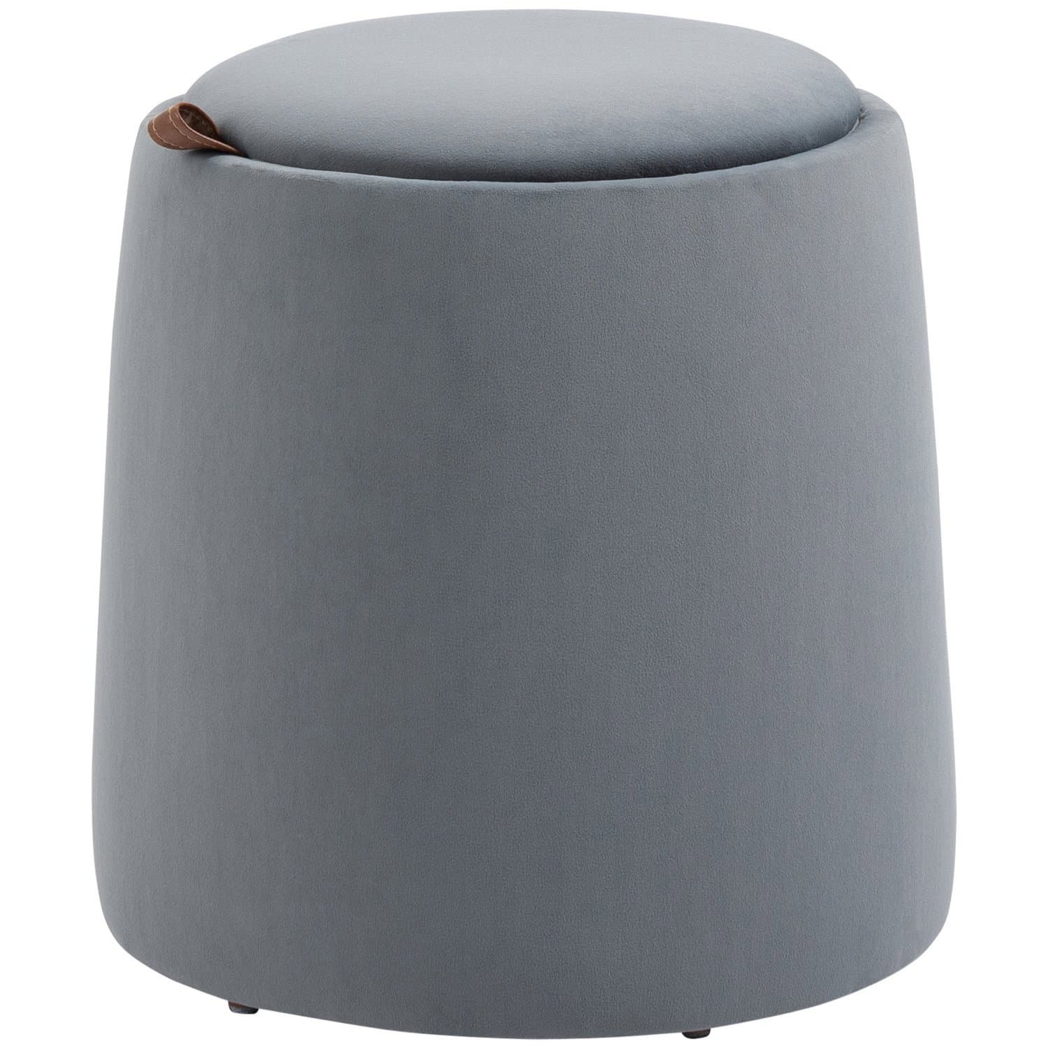 Sgabello ottomano rotondo in effetto velluto grigio con contenitore