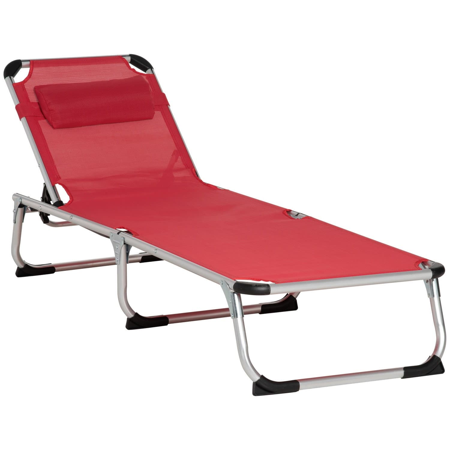 Bain de Soleil Ergonomique Rouge en Tissu Aluminium 5 Directions