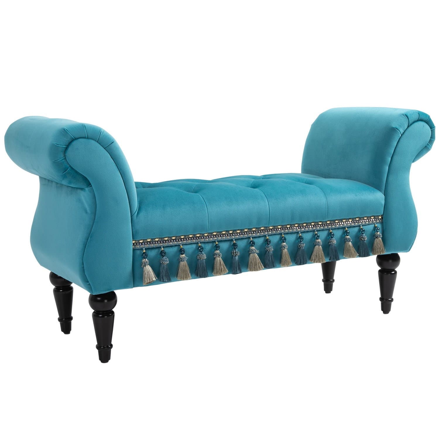 Luxueuse banquette tapissée bleue en polyester 117x40x58 cm