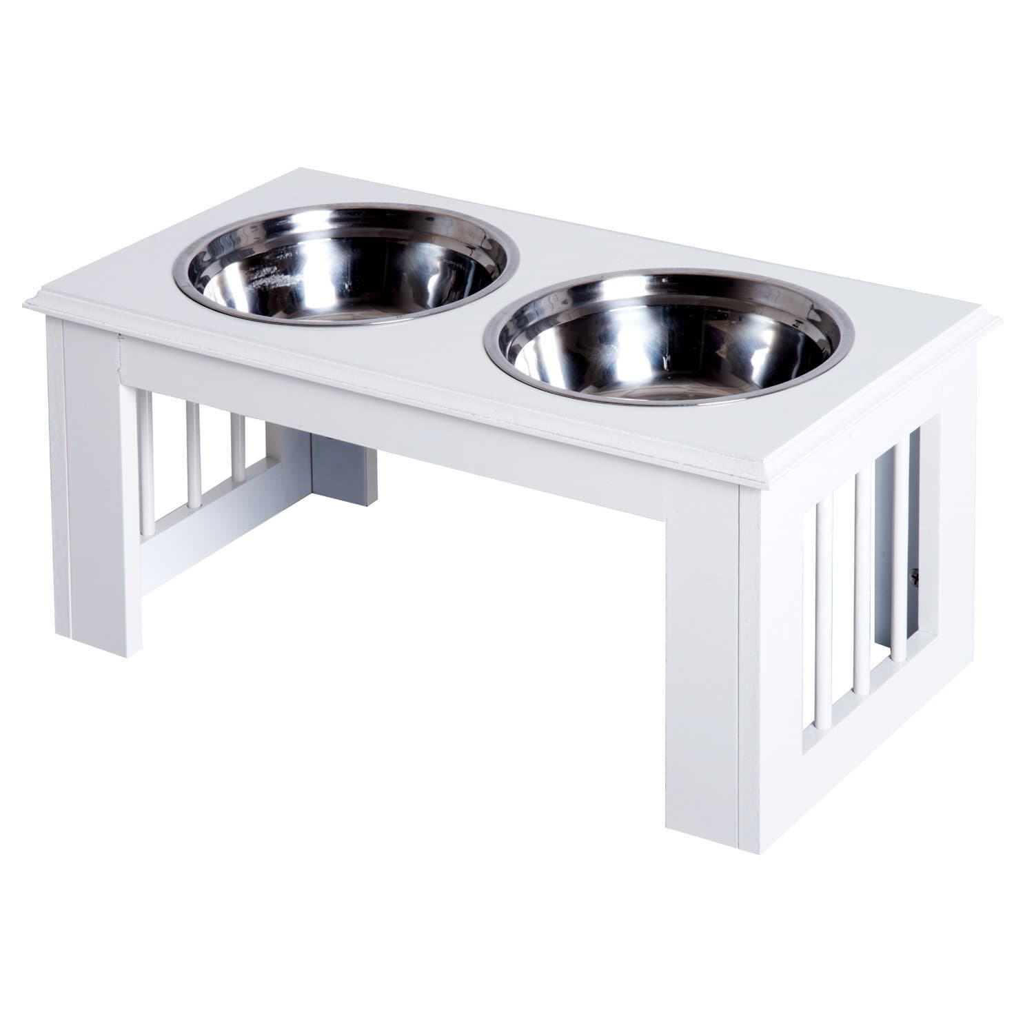 Gamelle surélevée pour chien en acier inoxydable, blanche, antidérapante