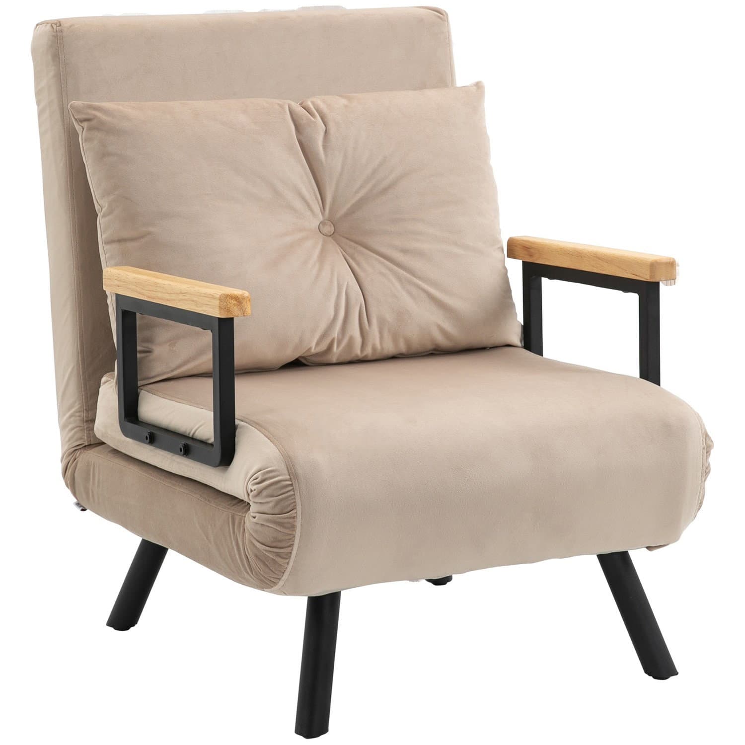 Canapé-lit beige avec fonction lit et coussin de dossier