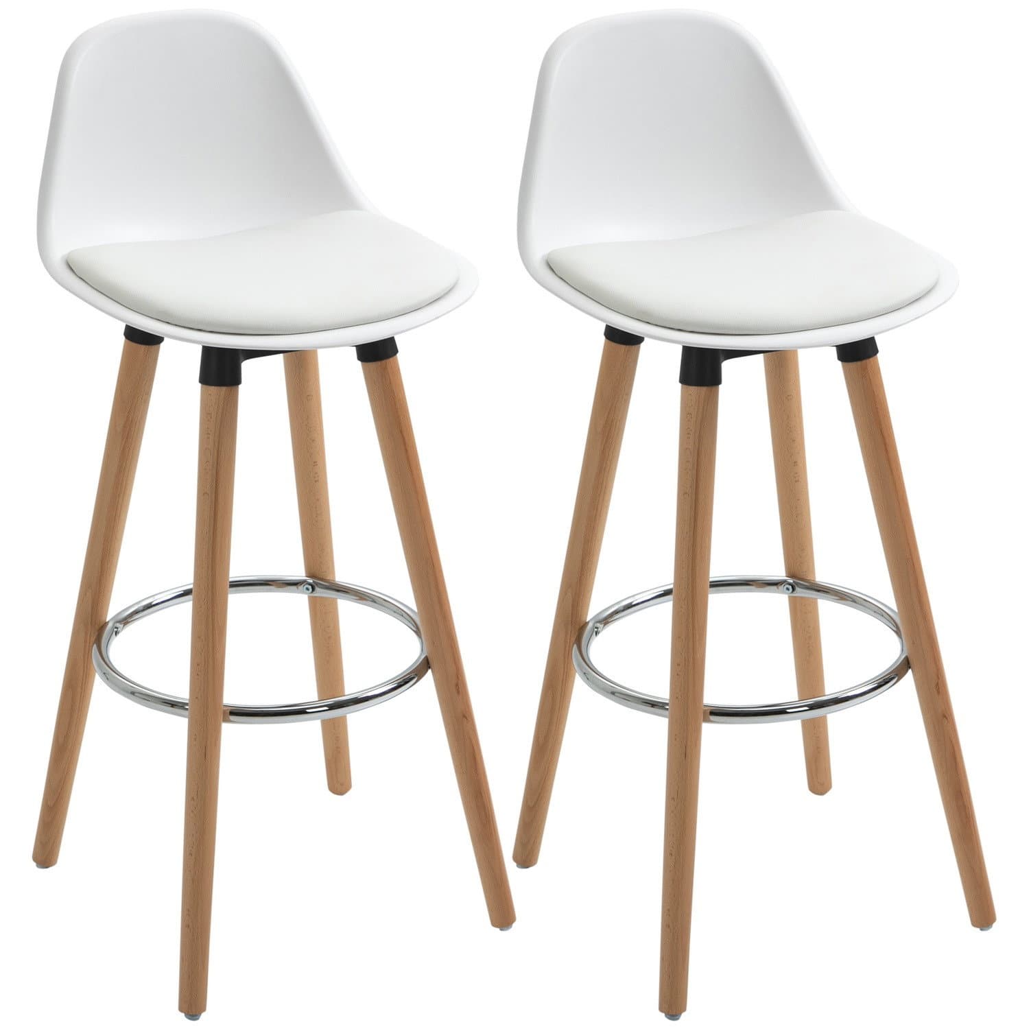 2er-Set Barhocker Küchenhocker Barstuhl mit Fußstützen Kunstleder Weiß 38,5 x 42,5 x 91 cm für Esszimmer Küche