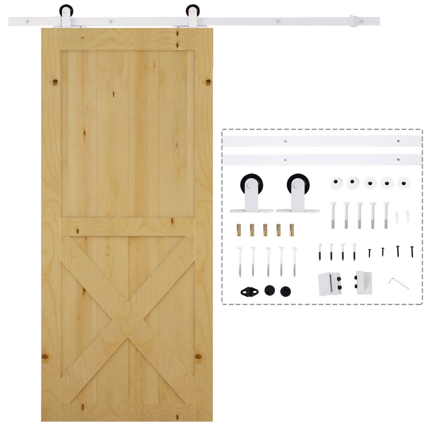 Kit de ferrures pour porte coulissante 183 cm, kit complet avec rails, roulettes, butée de rail, bloc de base, jeu de vis de por
