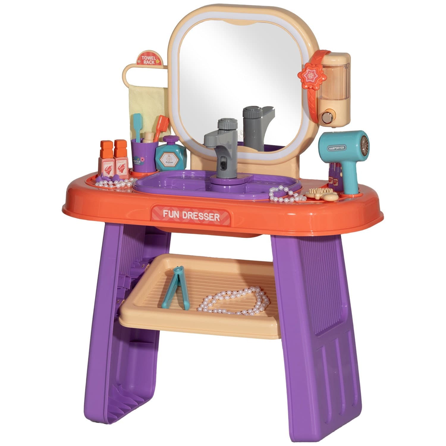 Coiffeuse Coiffeuse pour Enfants avec Miroir, lumière LED, Musique, Table cosmétique avec Robinet, Accessoires pour Enfants de 3