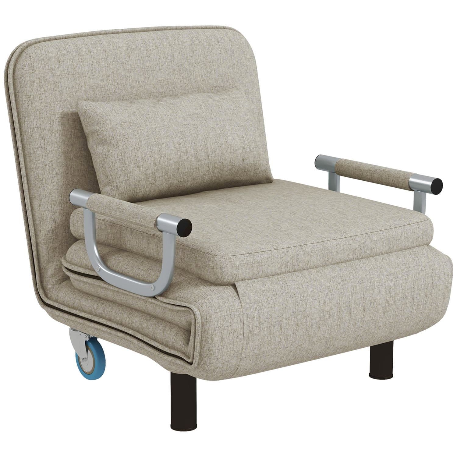 3 in 1 Schlafsessel, Schlafsofa mit Bettfunktion, Klappsessel mit 3-stufig Verstellbarer Rückenlehne, Rollen, Stahlrahmen, 120kg