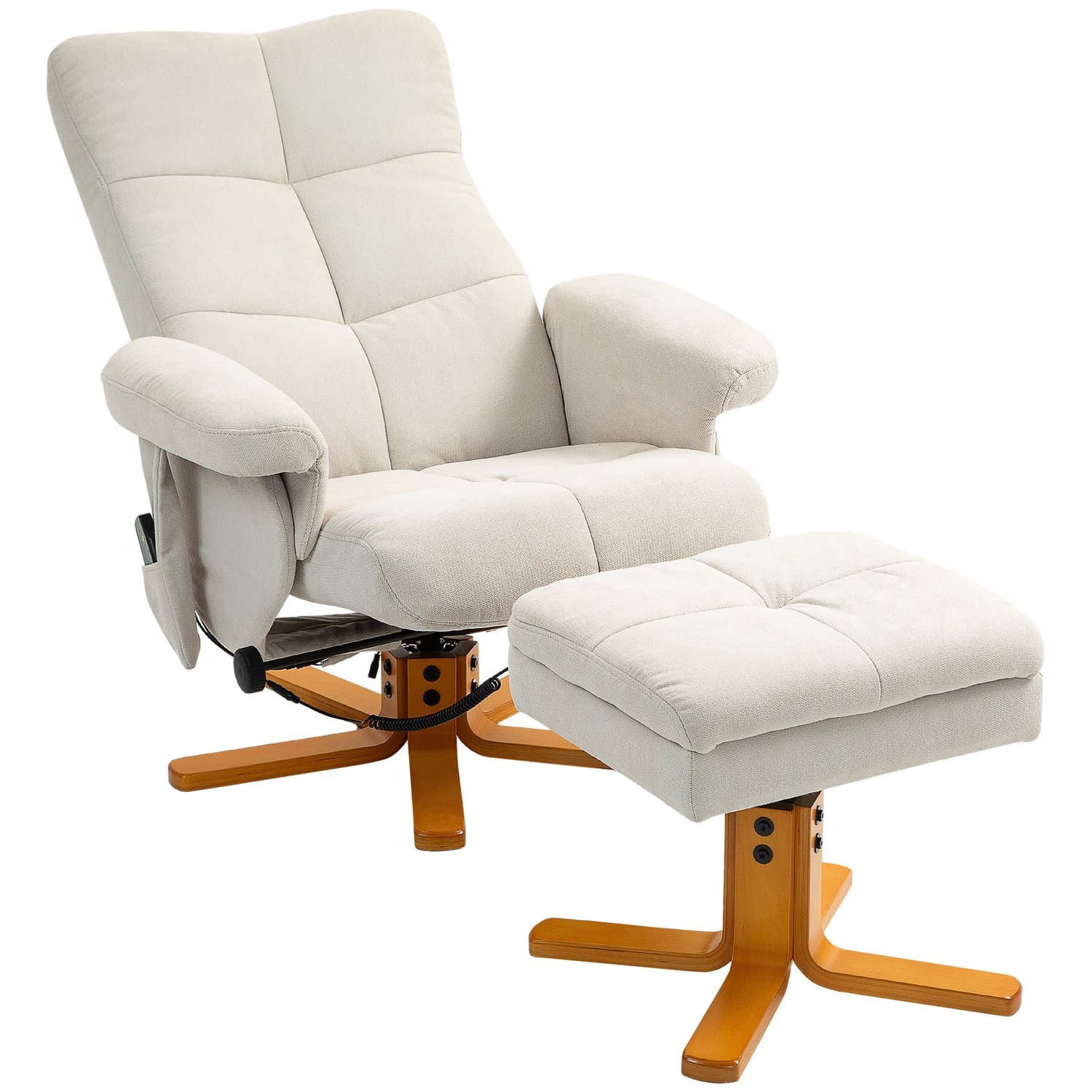 Poltrona relax, poltrona massaggiante con sgabello e spazio portaoggetti, poltrona TV con funzione reclinabile, girevole a 360°