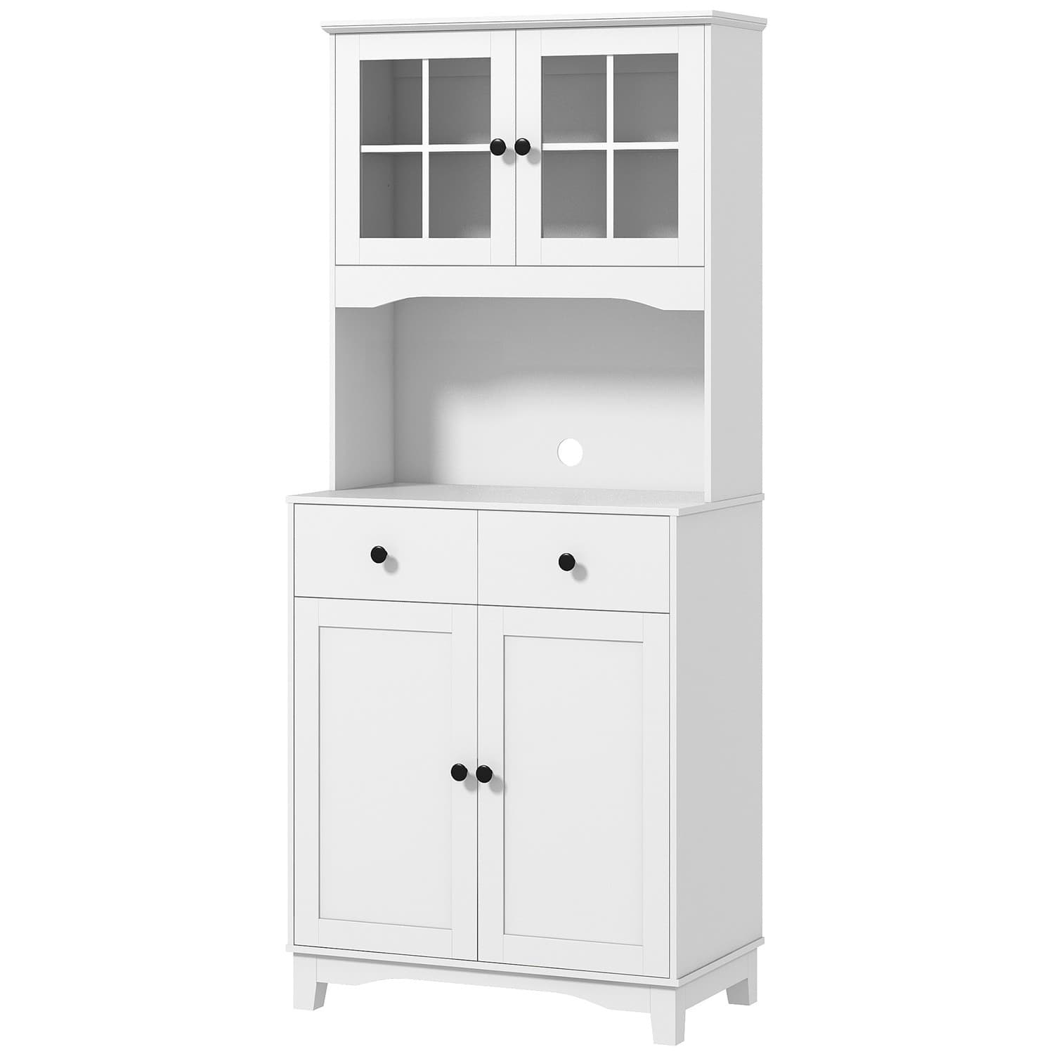 Armoire de cuisine armoire haute avec étagère micro-ondes, 2 armoires, 2 tiroirs, vitrine avec étagères réglables, protection co