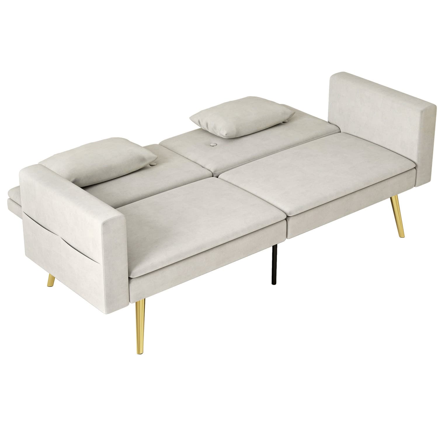 Canapé-lit, canapé-lit avec dossier réglable, poche latérale, canapé 2 places rembourré avec fonction couchage, coussins, pour s