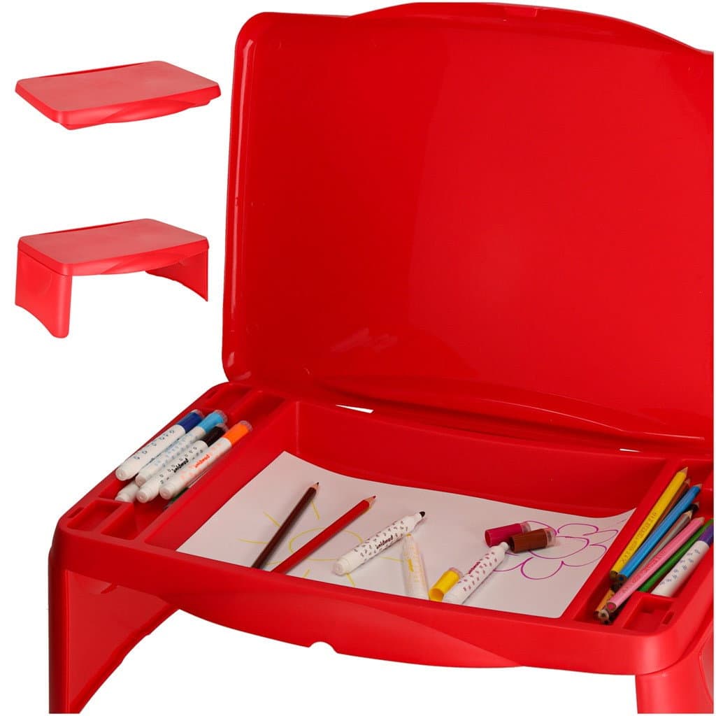 Tavolino per auto per bambini con vano portaoggetti rosso