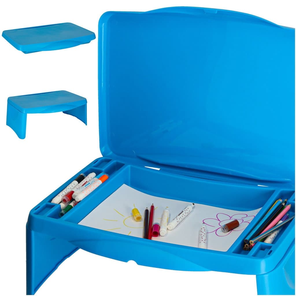Tavolino per auto per bambini con vano portaoggetti blu
