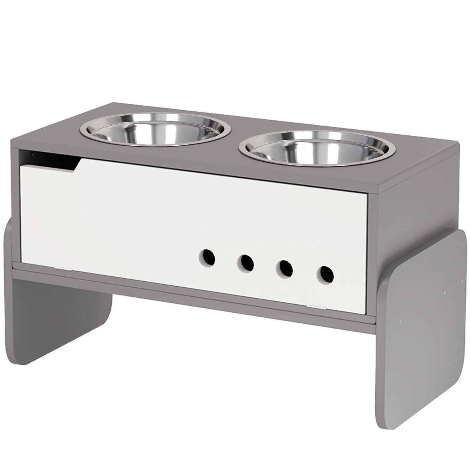 Gamelle surélevée pour chien, 3 niveaux de gamelle réglable en hauteur pour chiens avec espace de rangement, tapis anti-fronde,