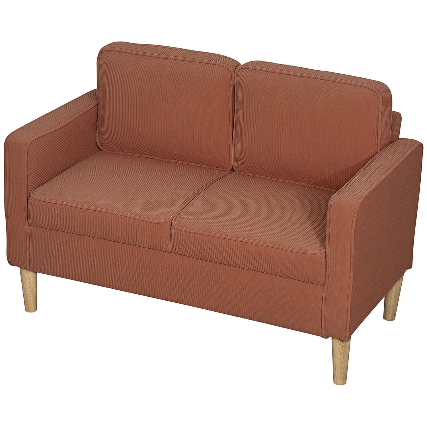 Canapé 2 places petit canapé avec accoudoirs, espace de rangement, canapé rembourré moderne aspect corde, pieds en bois, coussin